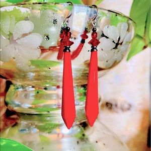 Red Glass Drop Earrings